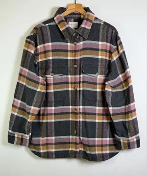 American Eagle Women’s Cozy Plaid Shacket Flannel Shirt Jacket Oversized Sz L thumbnail 1