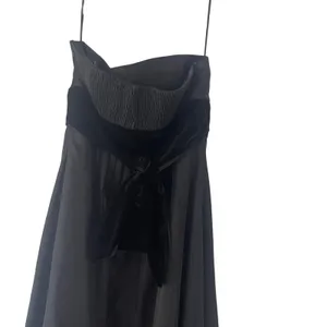 Zara Basic Small Black Strapless Fairy Grunge‎ Whimsygoth Velvet Tie Maxi Dress thumbnail 5
