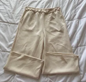 T/S by Thrive Cream Wide Leg Lounge Pants High Rise Beige Medium Quiet Luxury thumbnail 1