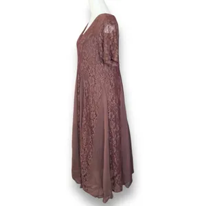 Vintage‎ 90s Brown Floral Lace Chiffon Panel Midi Dress Small Romantic Sheer thumbnail 8