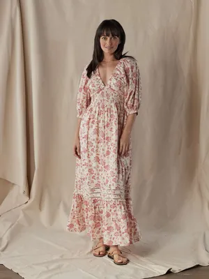 The Normal Brand Isla Maxi Dress Pink and White Print Boho Long Dress Medium thumbnail 2