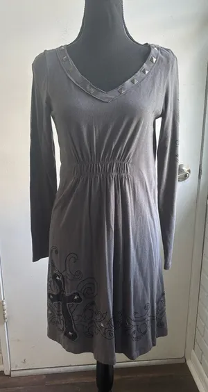 Ariat Y2K Studded Velvet‎ Dress XS goth vintage embellished layered thumbnail 1
