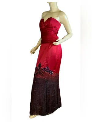 Belsoie Red & Black Strapless Mermaid Style Satin Beaded Gown (6) thumbnail 4