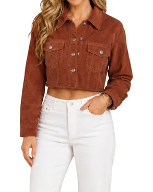 Forever 21 Top Womens Size Small Shacket Rust Color Button Up Collar Raw Hem thumbnail 1