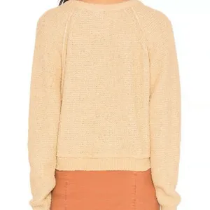 Free People V-Neck High Low Slouchy‎ Cropped Textured Knit Sweater Camel Size XS thumbnail 8