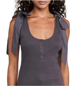 Ulla Johnson Tank Top Women P Grey Ribbed Cotton Tie Shoulder Henley Scoop Neck‎ thumbnail 1
