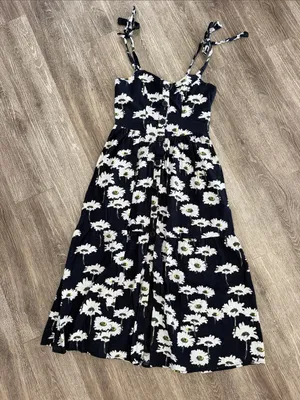 Urban outfitters Positano midi dress navy blue sunflower floral boho small thumbnail 1