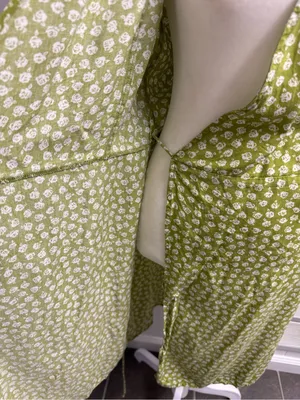 Reformation Zena Jesse Floral Print Wrap Short Sleeve Mini Dress Green Small thumbnail 7