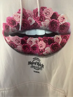 Hard Rock Cafe Men's Large Hooded Sweatshirt Lips Roses Pink Tampa Florida thumbnail 4
