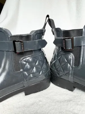HUNTER Refined Gloss Quilt Chelsea Waterproof Ankle Boots Womens Size 8 Gray thumbnail 9