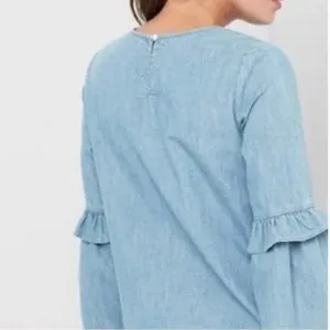 Gap‎ for Good Women's Size Small Chambray Top Ruffle Bell Sleeve Medium Indigo thumbnail 3