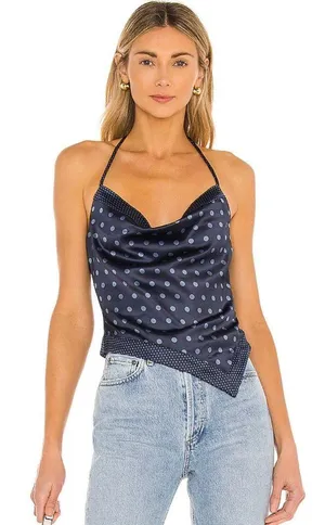 Camila Coelho Pauleta Top in Navy Polka Dot thumbnail 1