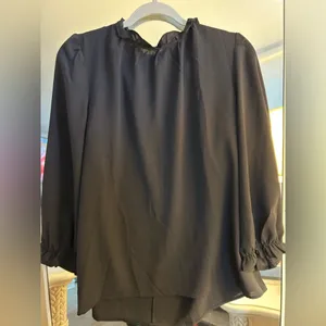 NEW Black long Sleeve Blouse Career Mock Neck Ruffle Top M thumbnail 4