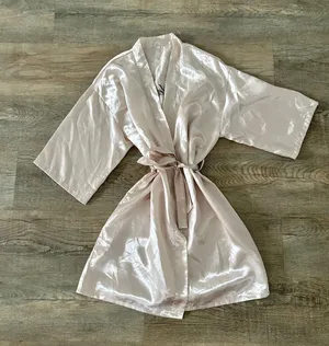 David's Bridal “Bridemaid” Champagne silky rob size L thumbnail 2