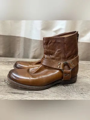 FRYE‎ Phillip Harness Leather Ankle Boots Brown Moto Biker size 7.5 thumbnail 9