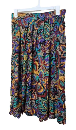 EXPOSÉ Skirt Womens Size Small Paisley Maxi ALine‎ Pleated Vintage USA Boho thumbnail 1