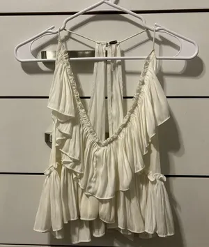 Free People Heartbreaker White Ruffled Cropped Tank Top thumbnail 3