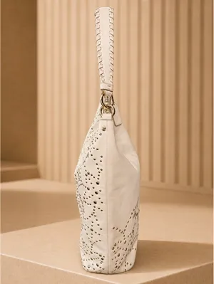 Coach Studded Leather Hobo Bag White Medium Shoulder Purse thumbnail 5