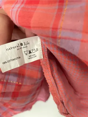 Natural Life Plaid Pintuck Metallic Lurex Blouse Top Pink Purple Gold Large thumbnail 5