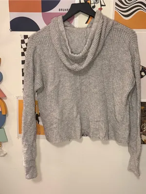 American Eagle Gray Knit Hooded Sweater Size Medium thumbnail 6