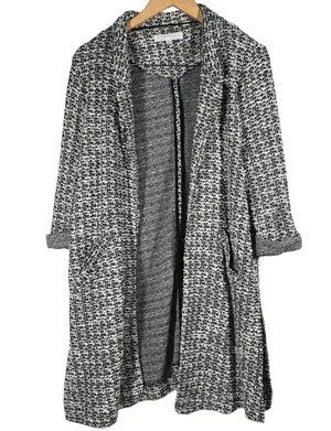 Adyson Parker Womens Blazer Jacket Black White Textured Open Front Long Sleeve L thumbnail 1