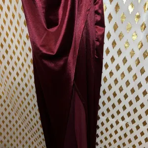 Shasa Red satin stretchy wrap dress long dress with slit formal spicy size L thumbnail 6