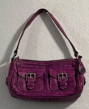 DOONEY & BOURKE Croc Embossed Purple Leather Satchel Shoulder Bag 11x6 thumbnail 1
