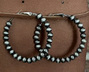 Red Saguaro Trading Post Navajo Style Pearl Hoop Earrings thumbnail 1