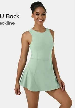 Halara Everyday Stretchy 2in1 Flare Golf Dress Casual BFF Bean Green NWT XS thumbnail 1