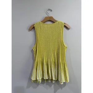 Anthropologie Moth Yellow White Ribbed Pointelle Peplum Knit Tank Top Medium thumbnail 3