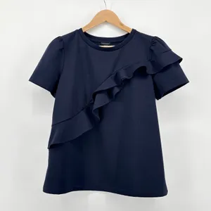 Ann Taylor Navy Blue Ruffle Accent Short‎ Sleeve Blouse Top Womens Size Medium thumbnail 2