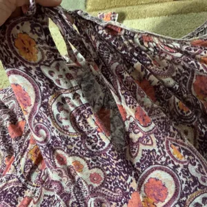Free People Boho Cold Shoulder Blouse Womens Large Purple Paisley Bell Sleeve thumbnail 9
