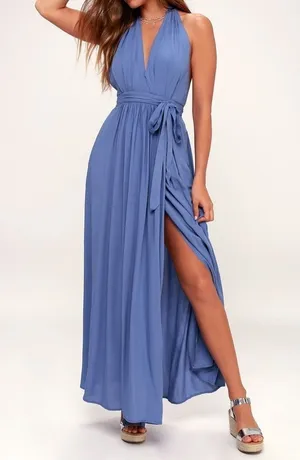Lulus Magical Movement Periwinkle Blue Wrap Maxi Dress Size M thumbnail 1