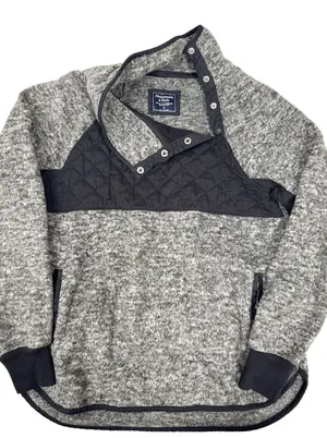 Abercrombie & Fitch Fleece Pullover‎ Womens M Gray Snap Neck Quilted Trim Sherpa thumbnail 1