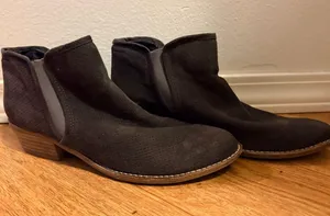 Black Suede Women's Ankle Booties with Low Heel thumbnail 1