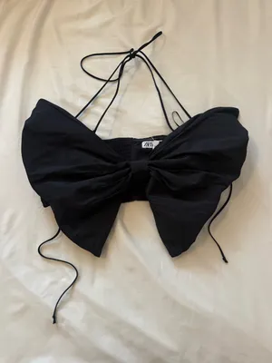 ZARA | Black Bow Front Halter Crop Top | XS thumbnail 2