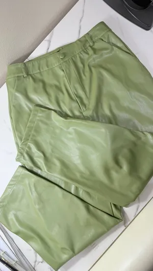 Edgy Size L NWOT Sage Green Faux Leather pants thumbnail 1
