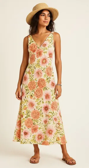 Paper‎ Heart Floral Maxi Dress Womens XS Linen Blend Sleeveless V Neck Summer thumbnail 1