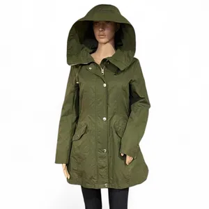 Guess Olive Green Hooded Utility Coat Size S Lace-Up Sides Lightweight Outerwear thumbnail 3