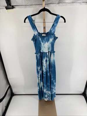 Natural Life Blue Tie Dye Smocked Dress Boho Ruffle Strap Size XS/Small thumbnail 5