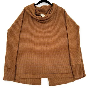 Fantastic Fawn Waffle Knit Cowl Neck Sweater S Rust Oversized Hi Low Boho Tunic thumbnail 1