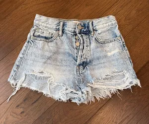 PacSun Light Blue High-Rise Distressed Denim Shorts - Size 24 - C31-041 thumbnail 1