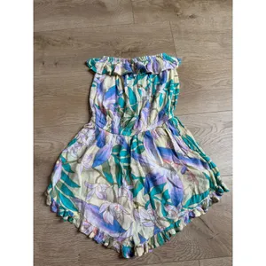 EUC Billabong strapless romper tropical floral print ruffle‎ neckline coastal XS thumbnail 2