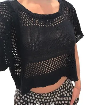 BCBG Max Azria NWT Navy Blue lightweight knit XS woven sweater summer sweater open knit thumbnail 1
