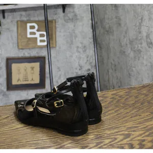 INC International Concepts Womens Valan Triple-Strapped Flats Black Patent 6M thumbnail 2