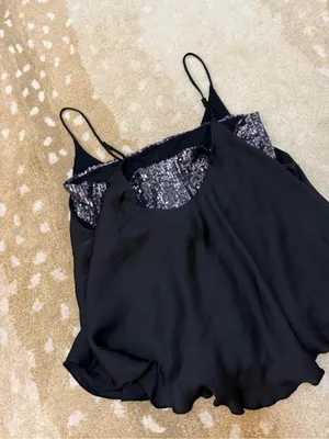 Free People Turn It On Cami Black Sequin Layered Tank Top Size M OB1064843 thumbnail 6