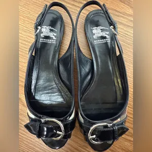 Burberry Novacheck Plaid Canvas Patent Leather Slingback thumbnail 4
