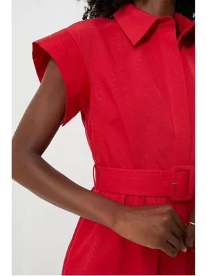 New Tuckernuck Red Chloe Midi Dress XS Belted Collared Moir Classic Elegant thumbnail 5