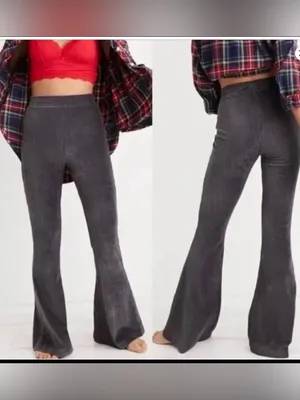 NEW Aerie Groove-On Ribbed Velour Flare Pants Charcoal Gray Womens Medium thumbnail 2