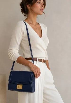 Kate Spade NY Merrick Blue Crossbody Handbag Pebbled Leather Purse Bag Gold thumbnail 1